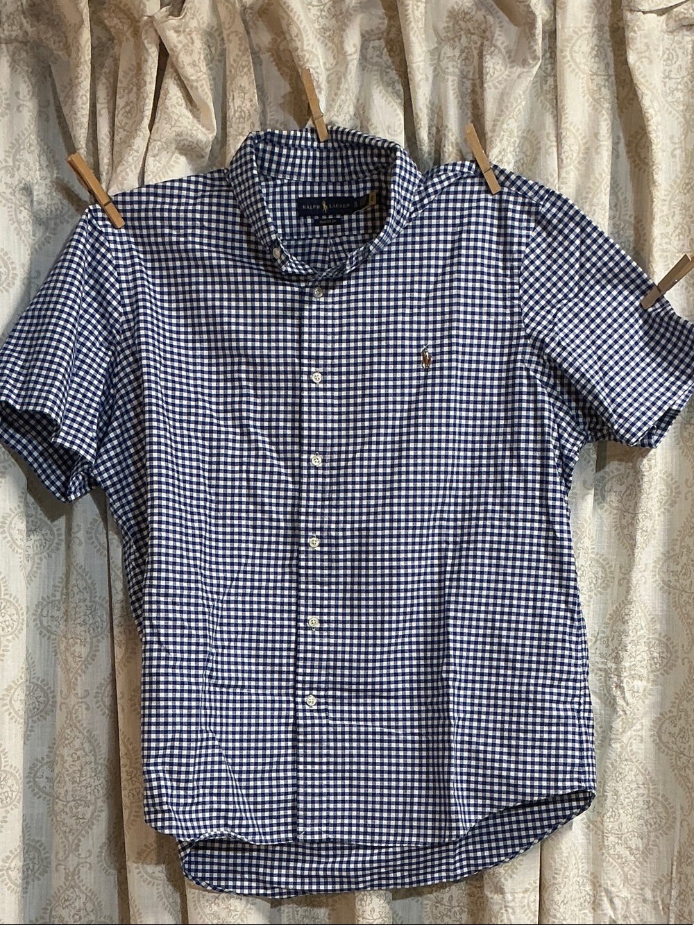 Ralph Lauren Blue and White Gingham Short-Sleeve Button-Down Shirt